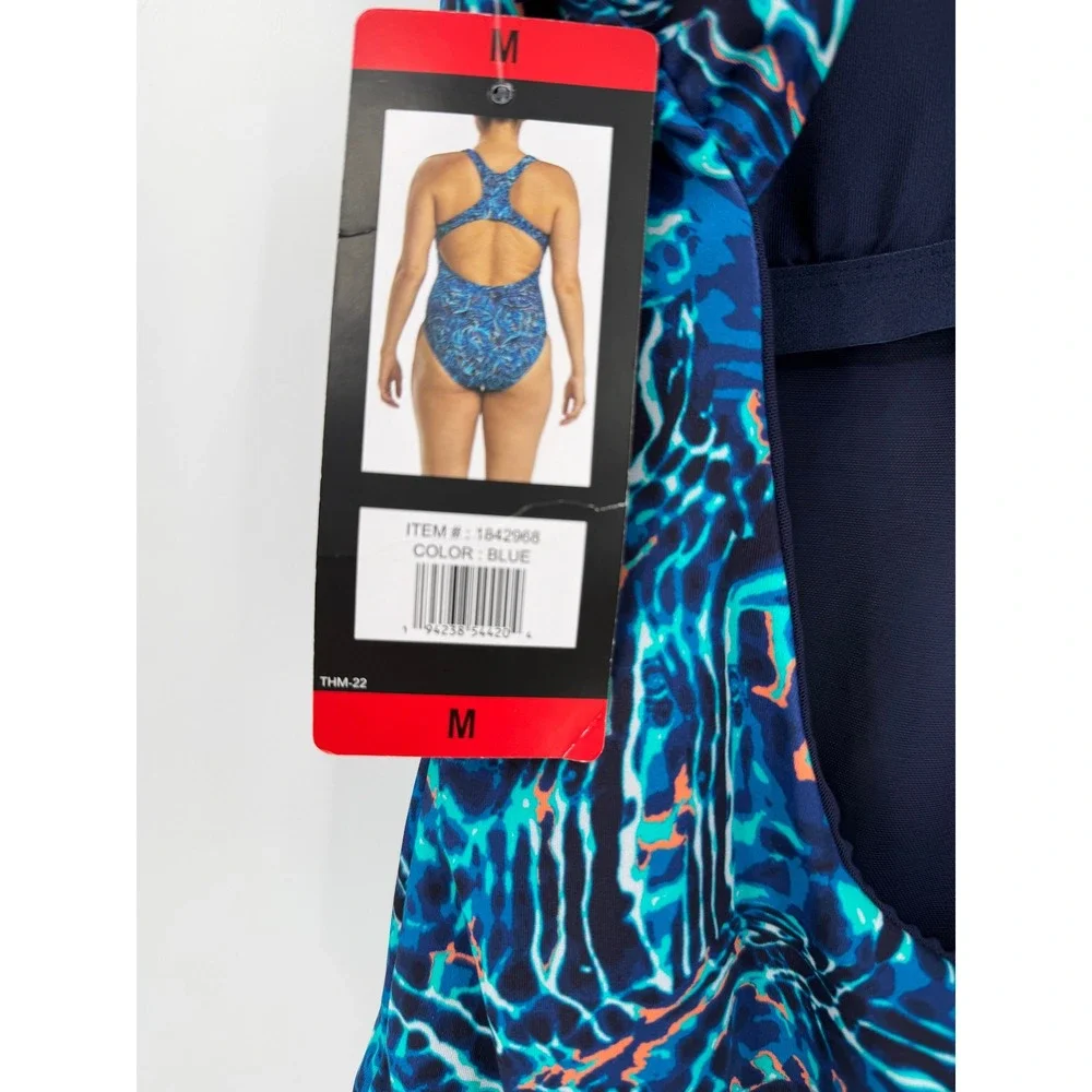 TYR Womens Blue Water Ripple Racerback One Piece Swimsuit Size M 1842968